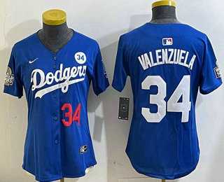 Women%27s Los Angeles Dodgers #34 Fernando Valenzuela Number Blue 2024 World Series With Fernando 34 Patch Limited Stitched Jersey->mlb womens jerseys->MLB Jersey